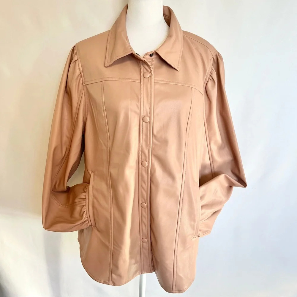 Blank NYC Faux Leather Pink Puff Sleeve Button Jacket Shacket Women’s Size XL